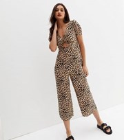 New Look Brown Leopard Print Tie Back Wide Leg Crop Jumpsuit
